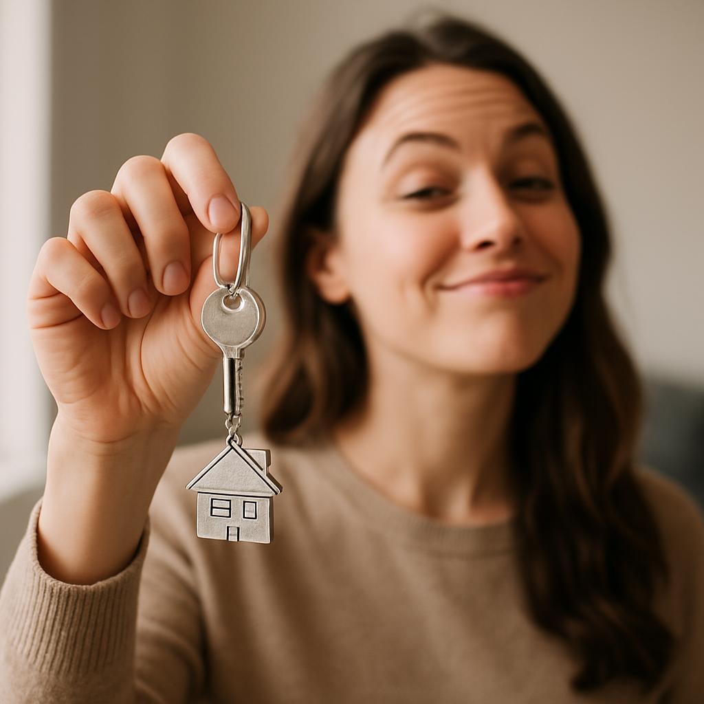 A Munro Mortgage client receiving her keys after getting mortgage advice and completing a mortgage