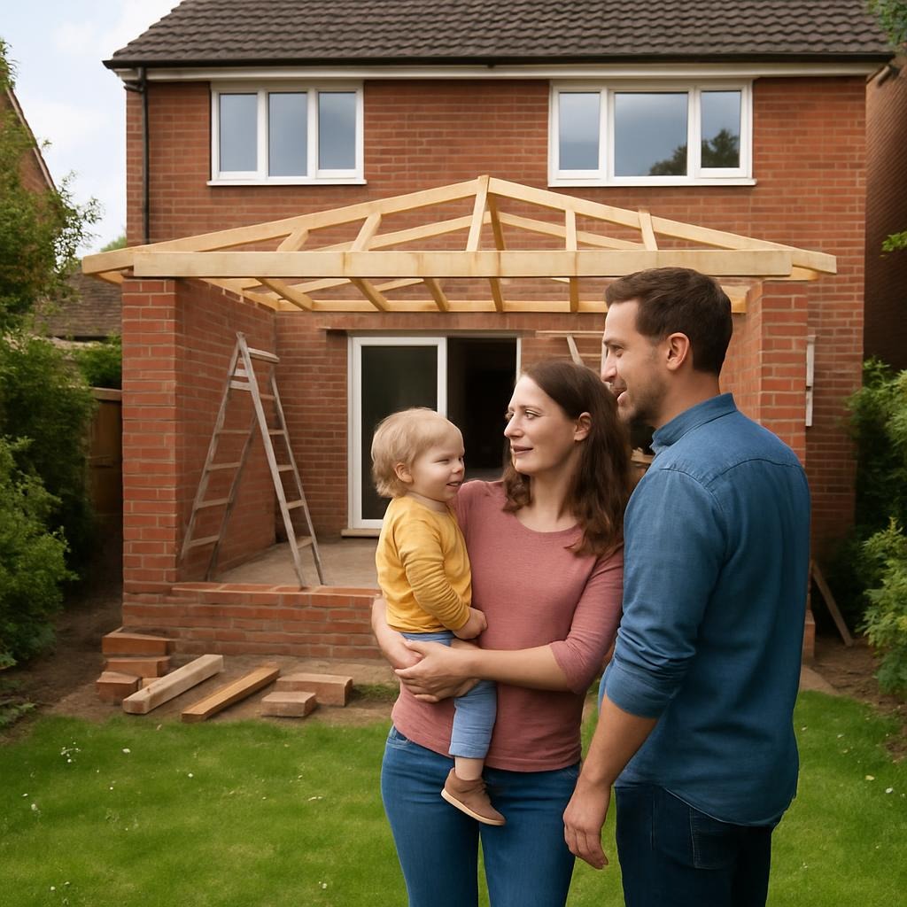 A family who have recently remortgaged their property with the help of mortgage advice from Munro Mortgages and applied for more funds to do an extension