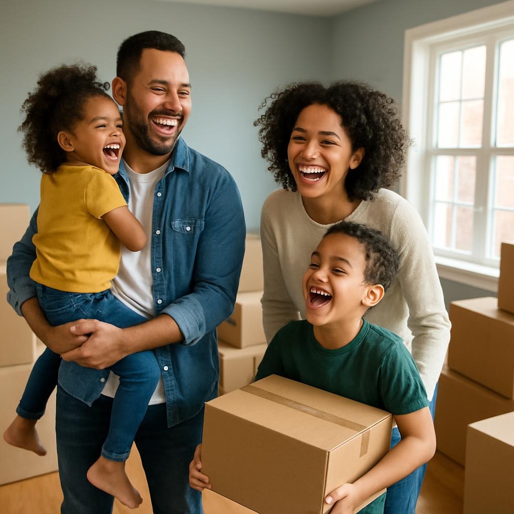 Family moving to their new house after getting mortgage advice from Munro Mortgages